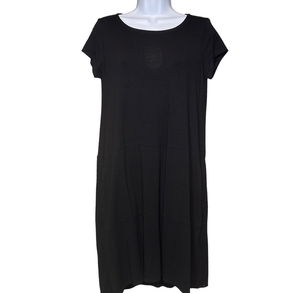 Eileen Fisher Black Stretchy Shift Dress Size XS Minimalist Elevated‎ Basics